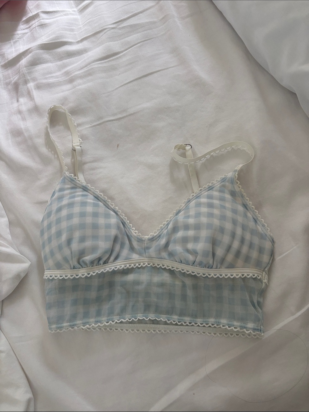 GILLY HICKS- Light Blue Gingham Bralette with Lace Trim - Women's Intimates